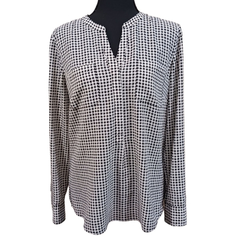 Talbots Popover Geo Print Blouse